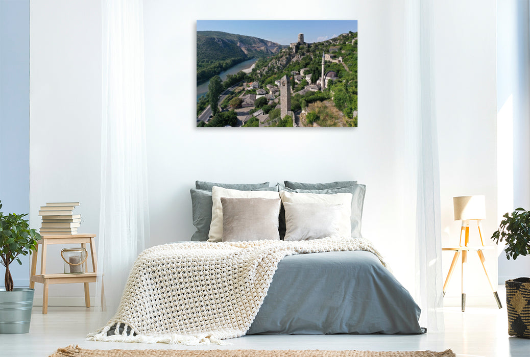 Premium Textil-Leinwand Burgruine Pociteljska in Capljina Bosnien und Herzegowina