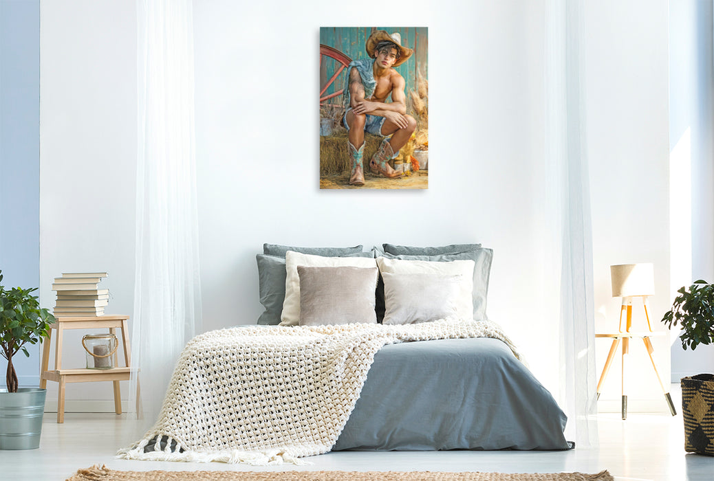 Premium Textil-Leinwand Cowboy Erotik