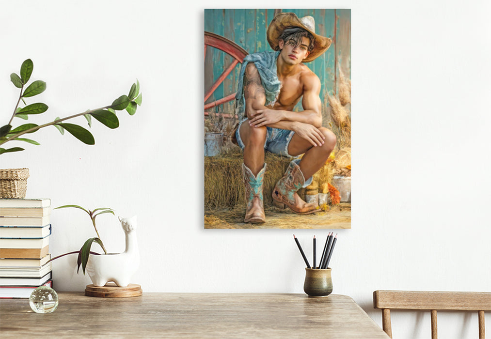 Premium Textil-Leinwand Cowboy Erotik