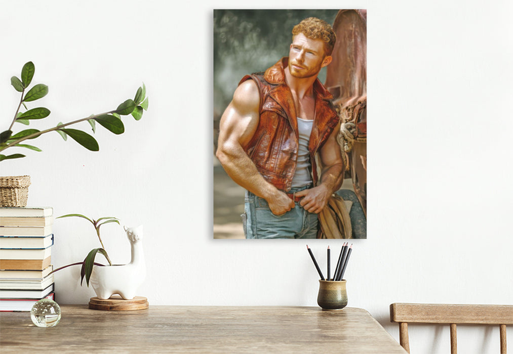 Premium Textil-Leinwand Cowboy Erotik