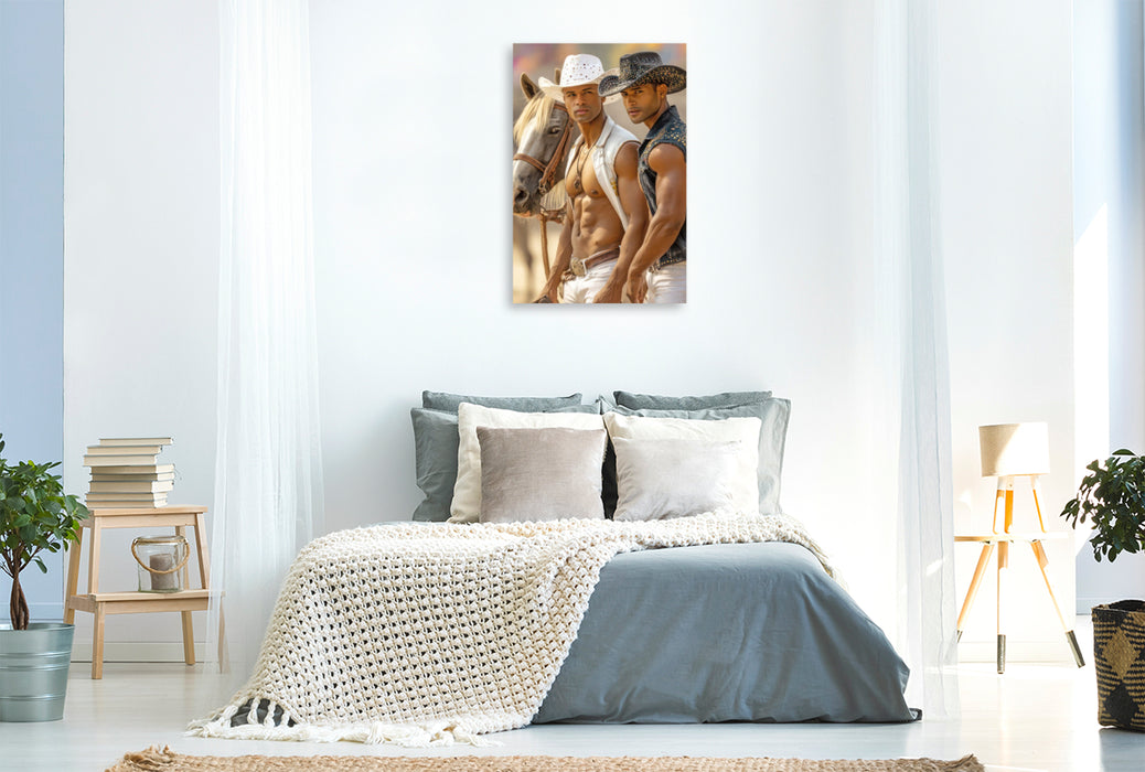 Premium Textil-Leinwand Cowboy Erotik
