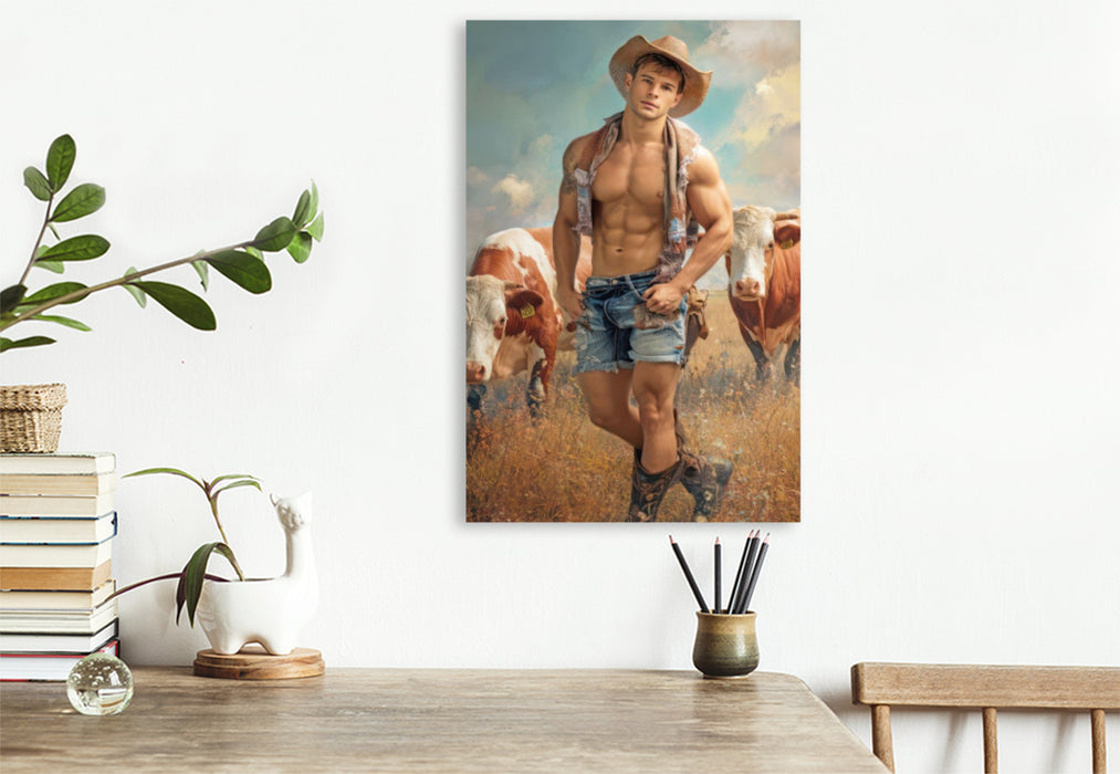 Premium Textil-Leinwand Cowboy Erotik