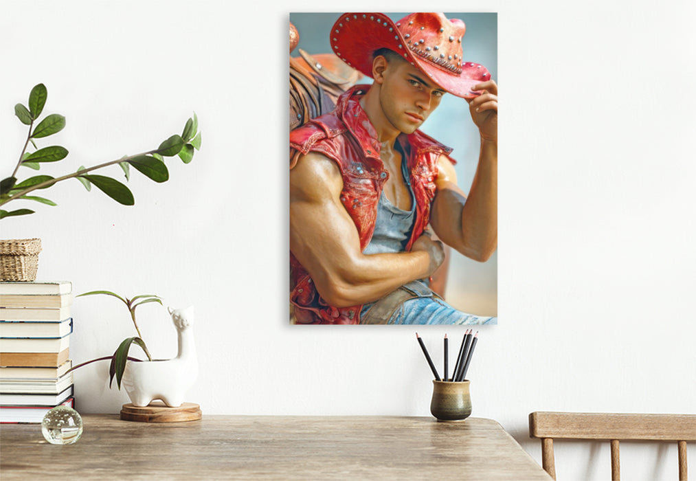 Premium Textil-Leinwand Cowboy Erotik