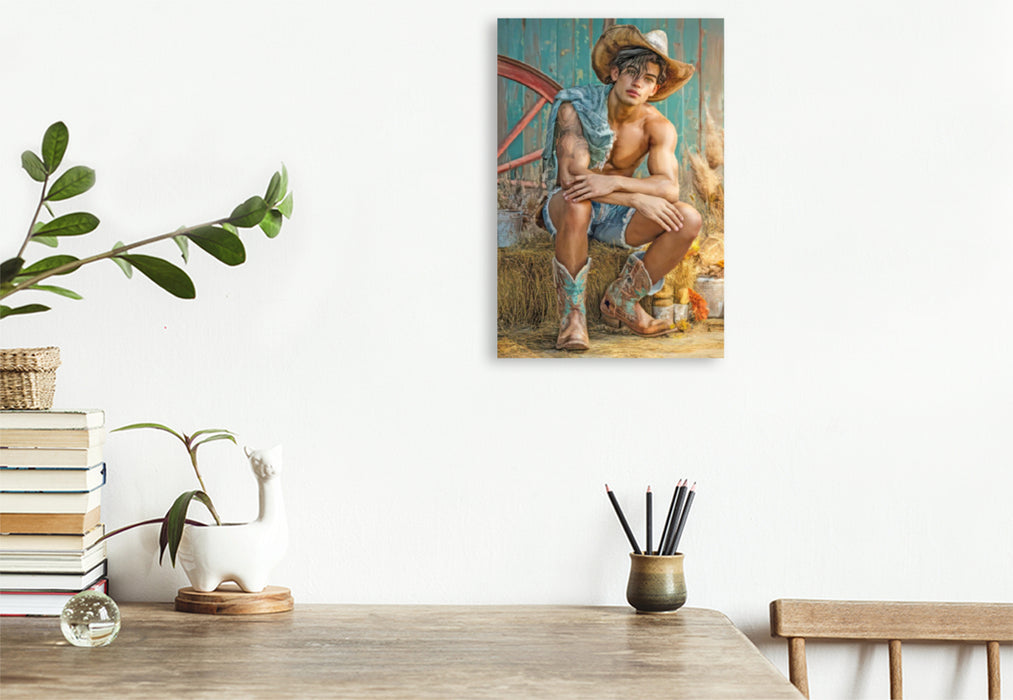 Premium Textil-Leinwand Cowboy Erotik