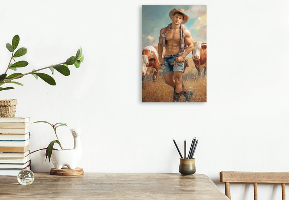 Premium Textil-Leinwand Cowboy Erotik
