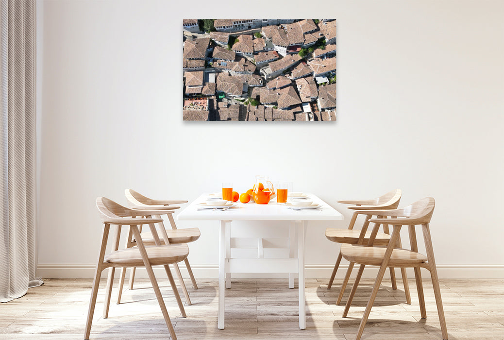 Premium Textil-Leinwand Dächer der Altstadt von Berat