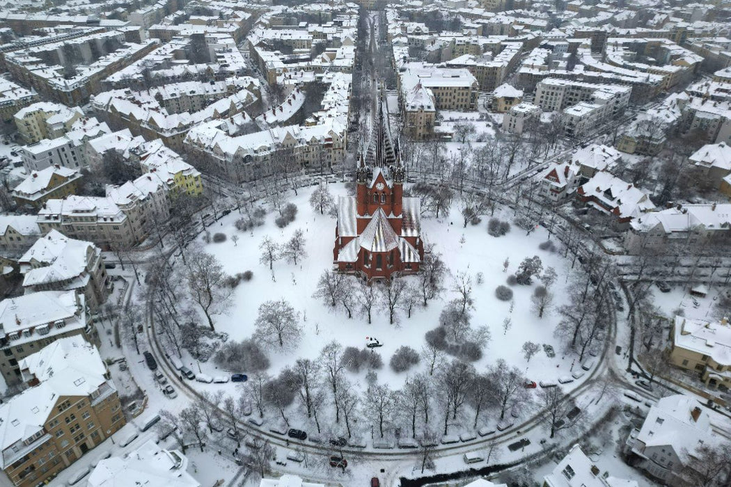 Premium Textil-Leinwand Pauluskirche im Winter