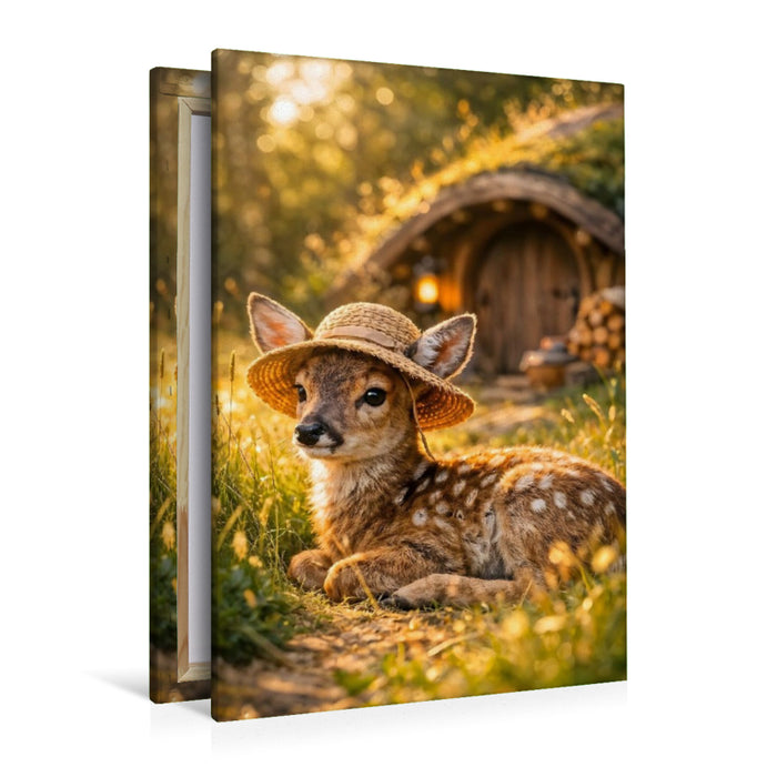 Premium Textil-Leinwand Das kleine Reh im Waldzuhause