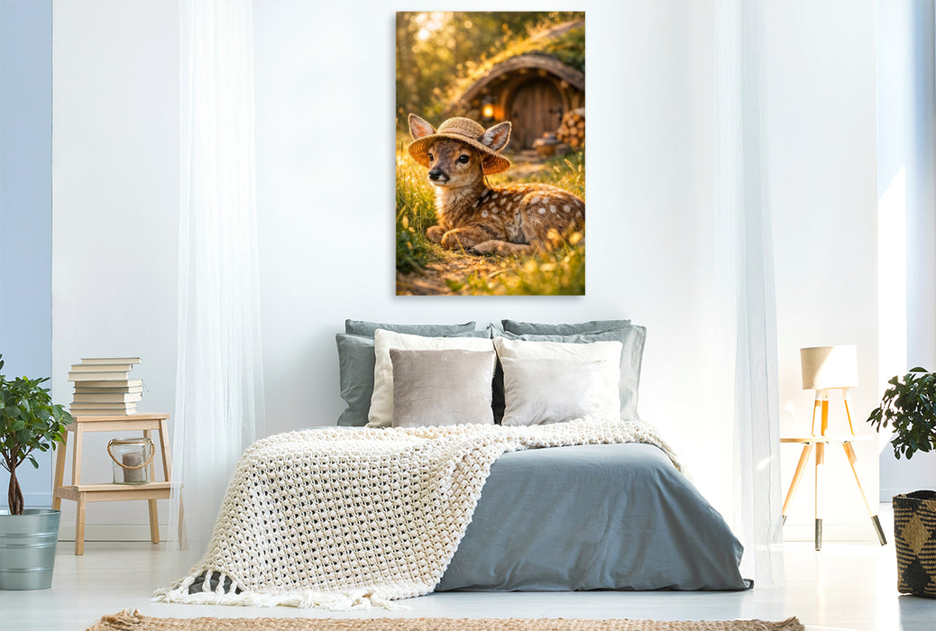 Premium Textil-Leinwand Das kleine Reh im Waldzuhause