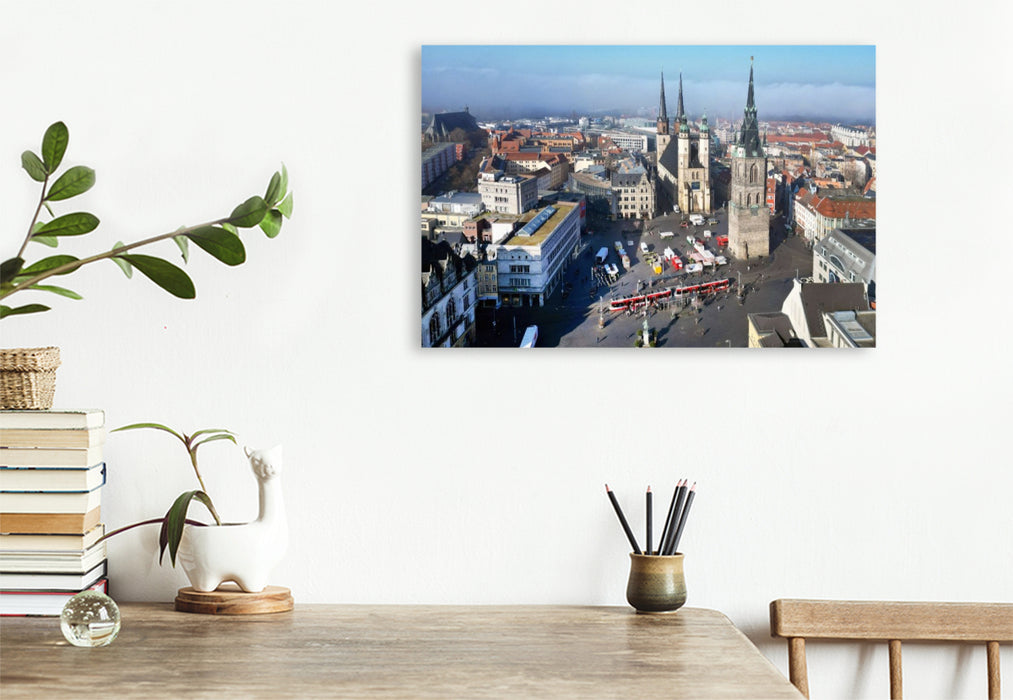 Premium Textil-Leinwand Marktplatz in Halle / Saale