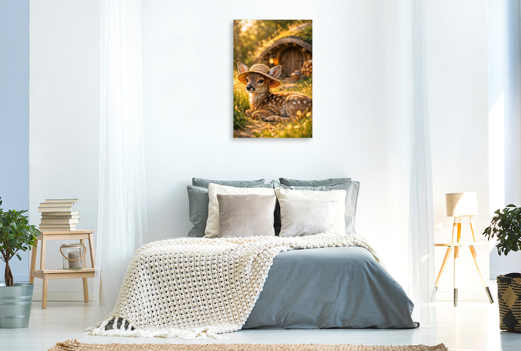Premium Textil-Leinwand Das kleine Reh im Waldzuhause