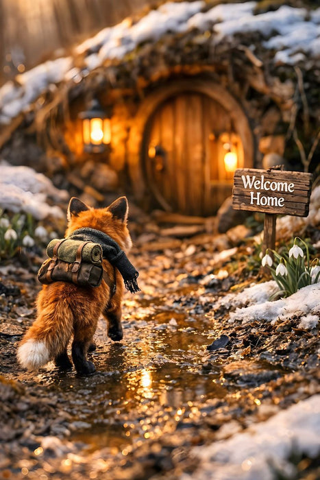 Premium Textil-Leinwand Der kleine Fuchs auf dem Heimweg