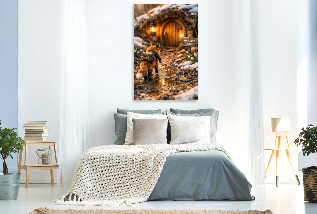 Premium Textil-Leinwand Der kleine Fuchs auf dem Heimweg