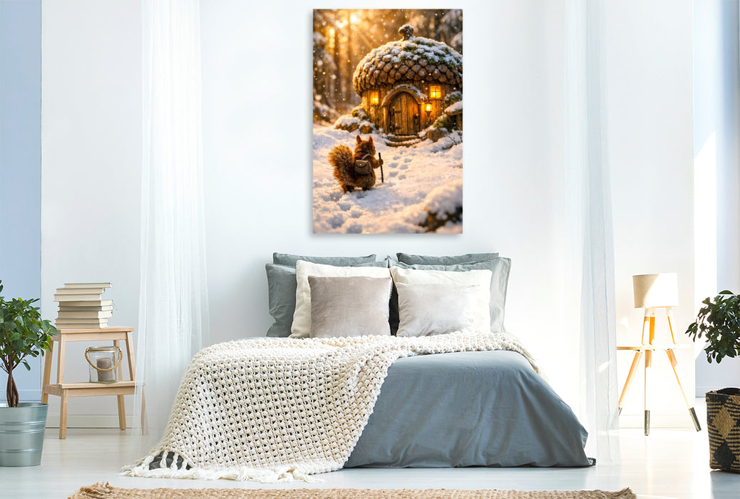 Premium Textil-Leinwand Heimkehr des kleinen Eichhörnchens