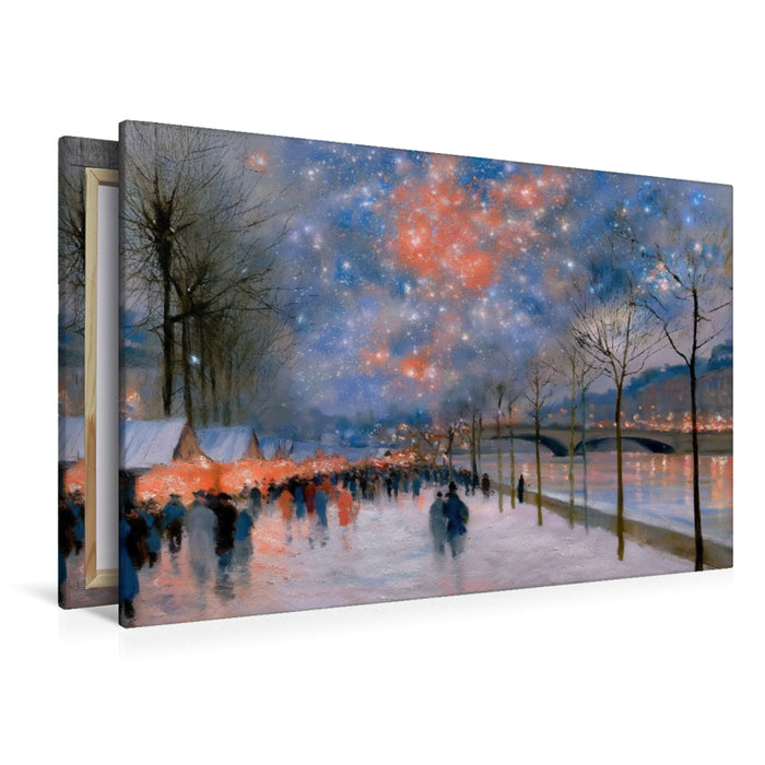 Premium Textil-Leinwand Weihnachtsmarkt am Fluss