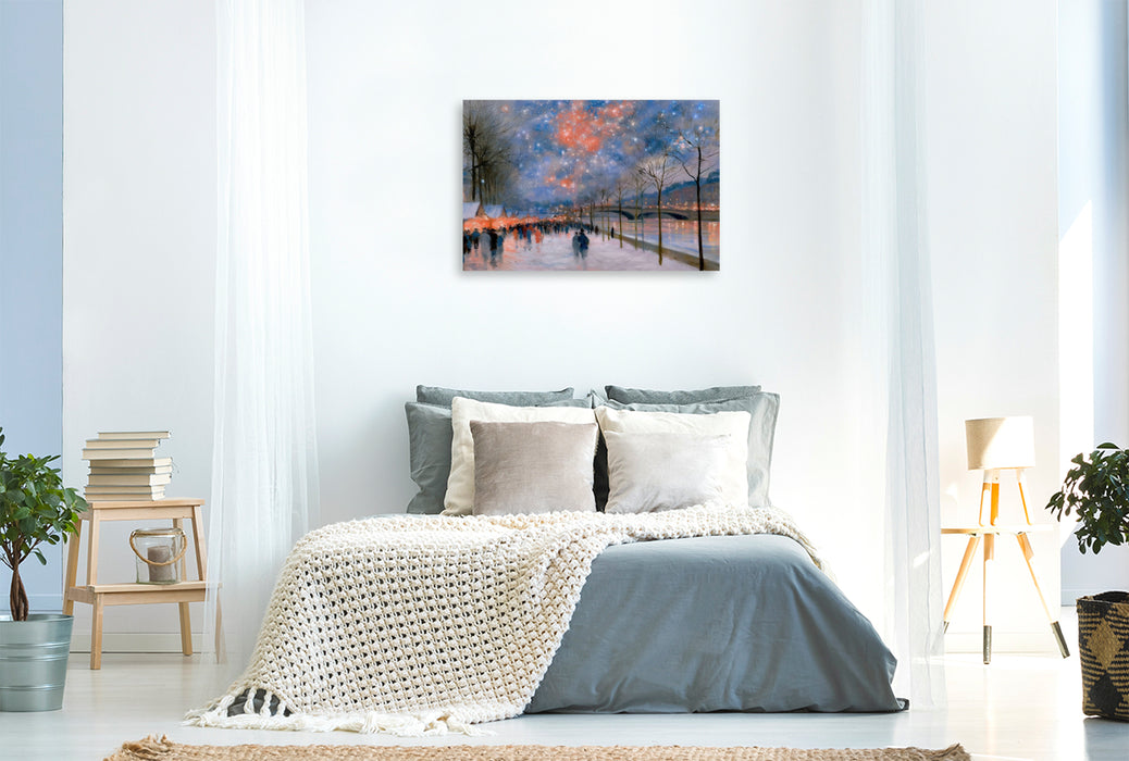 Premium Textil-Leinwand Weihnachtsmarkt am Fluss