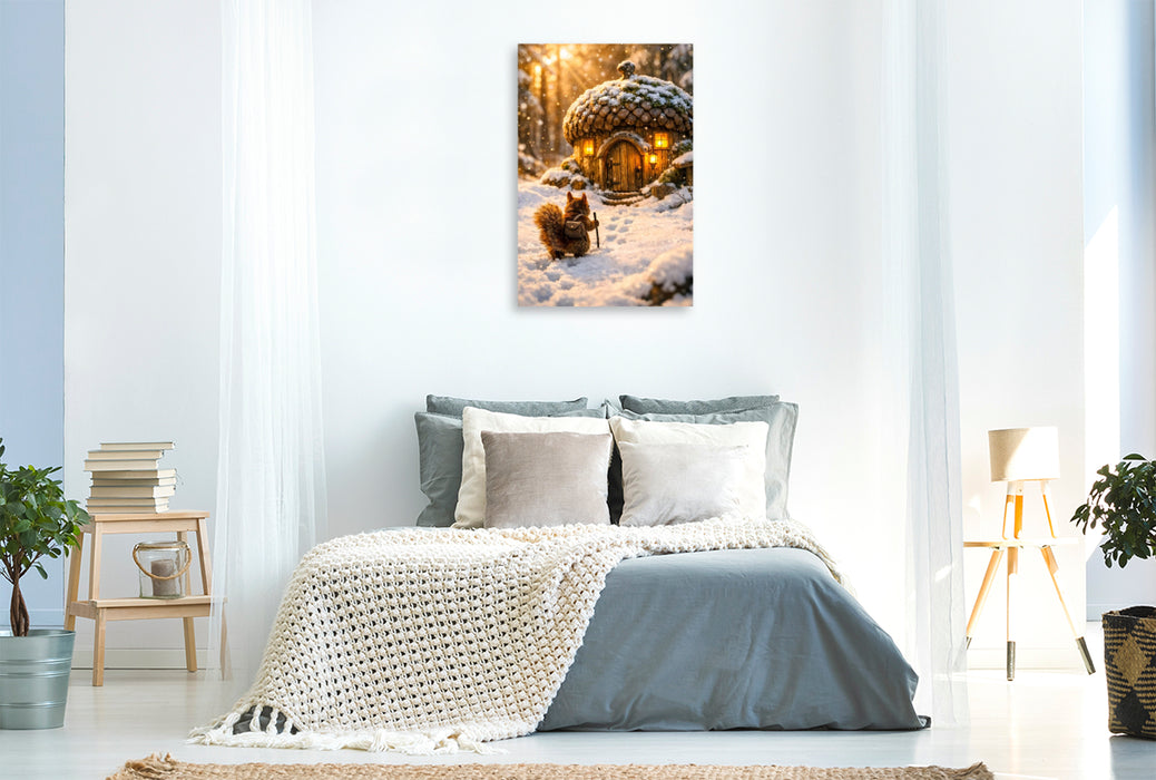 Premium Textil-Leinwand Heimkehr des kleinen Eichhörnchens