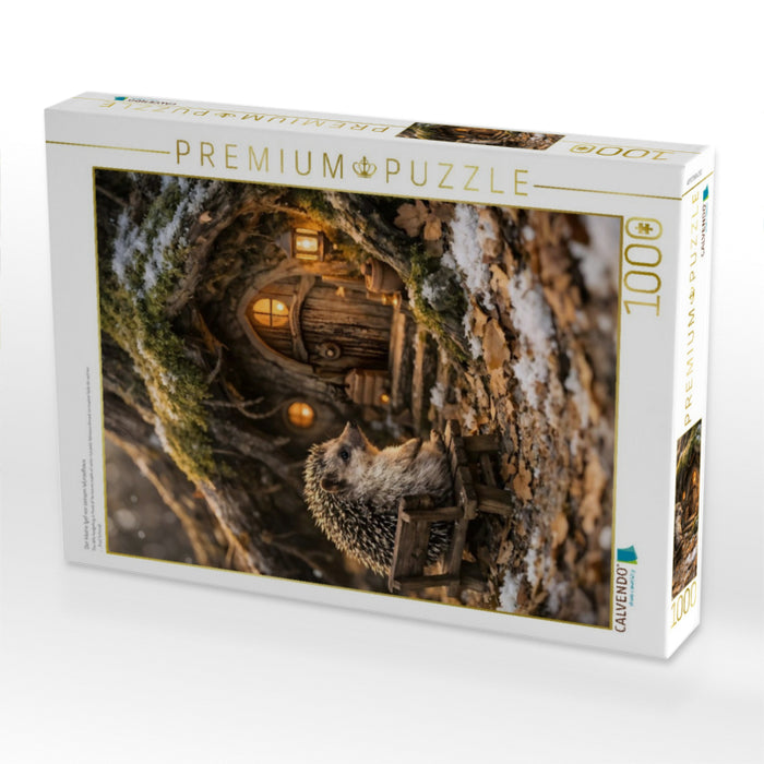 Der kleine Igel vor seinem Wurzelhaus - CALVENDO Foto-Puzzle'