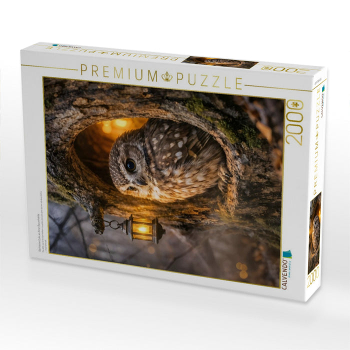 Die kleine Eule an ihrer Baumhöhle - CALVENDO Foto-Puzzle'