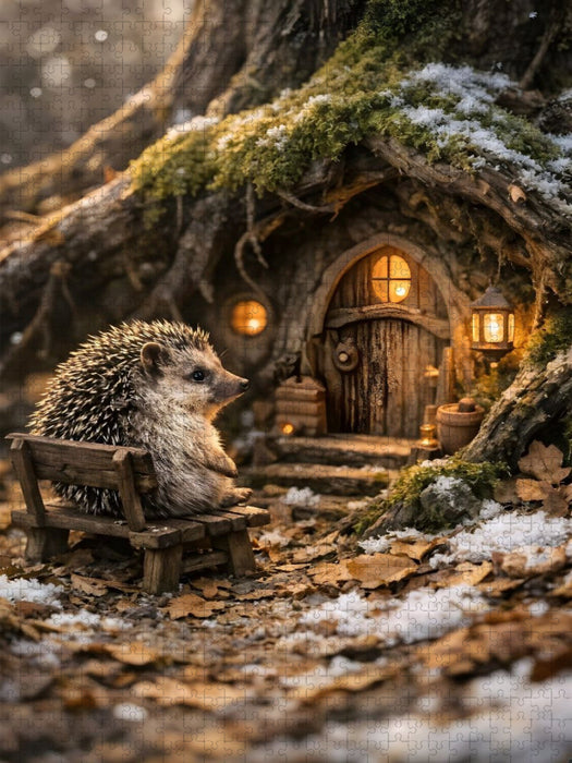 Der kleine Igel vor seinem Wurzelhaus - CALVENDO Foto-Puzzle'