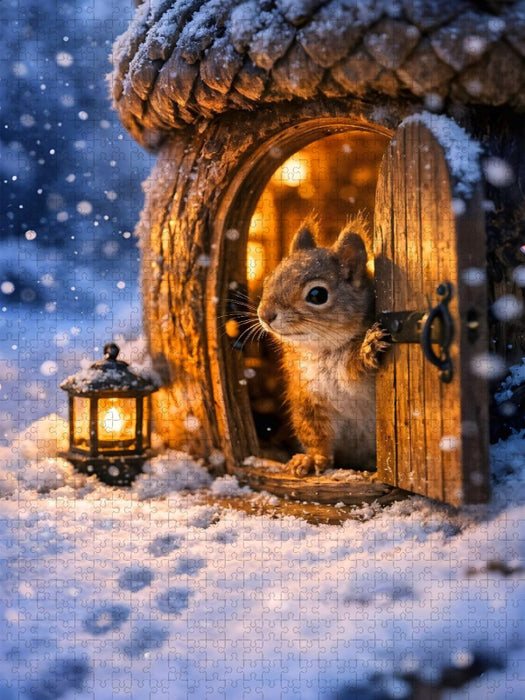 Das Eichhörnchen öffnet sein Zuhause - CALVENDO Foto-Puzzle'