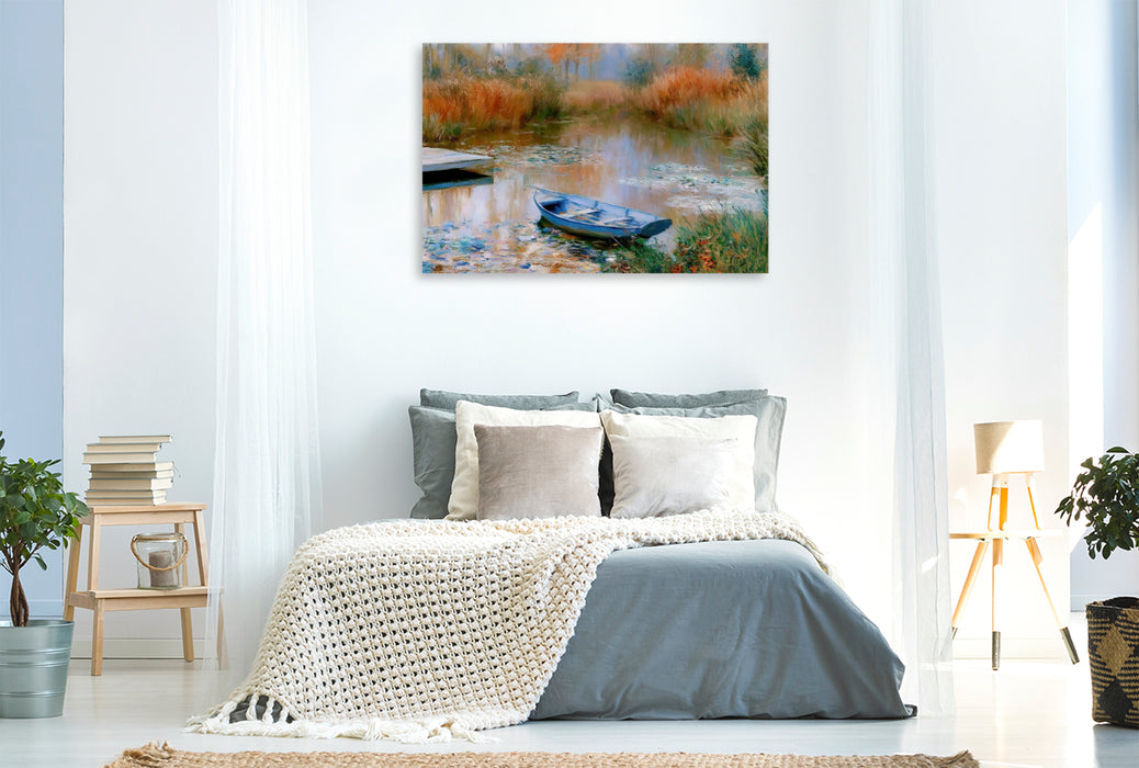 Premium Textil-Leinwand Stiller Weiher im Herbst