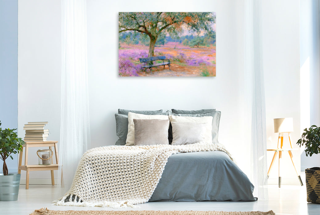 Premium Textil-Leinwand Ruhebank in der Heide