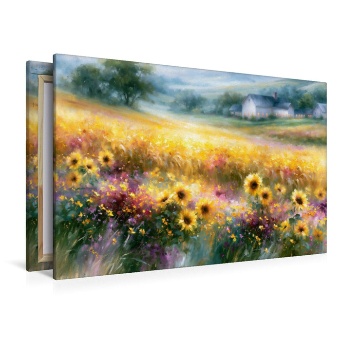 Premium Textil-Leinwand Goldenes Korn und leuchtende Sonnenblumen