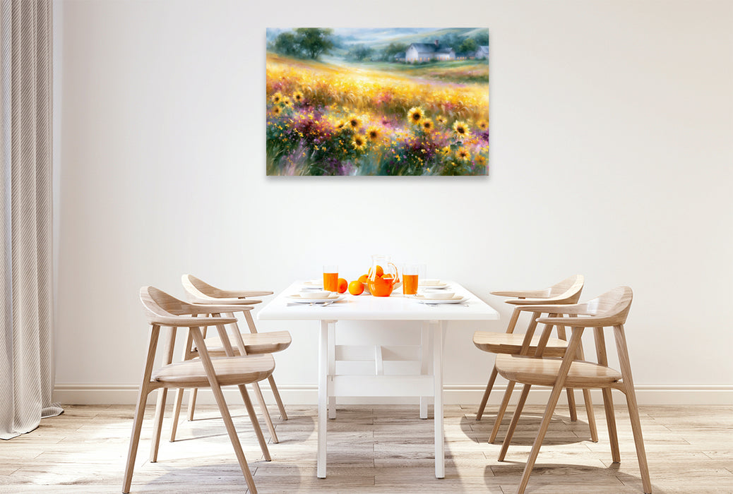 Premium Textil-Leinwand Goldenes Korn und leuchtende Sonnenblumen