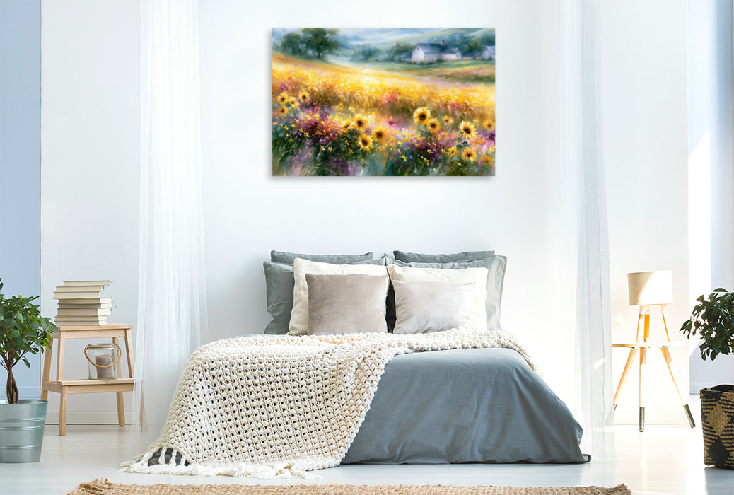 Premium Textil-Leinwand Goldenes Korn und leuchtende Sonnenblumen