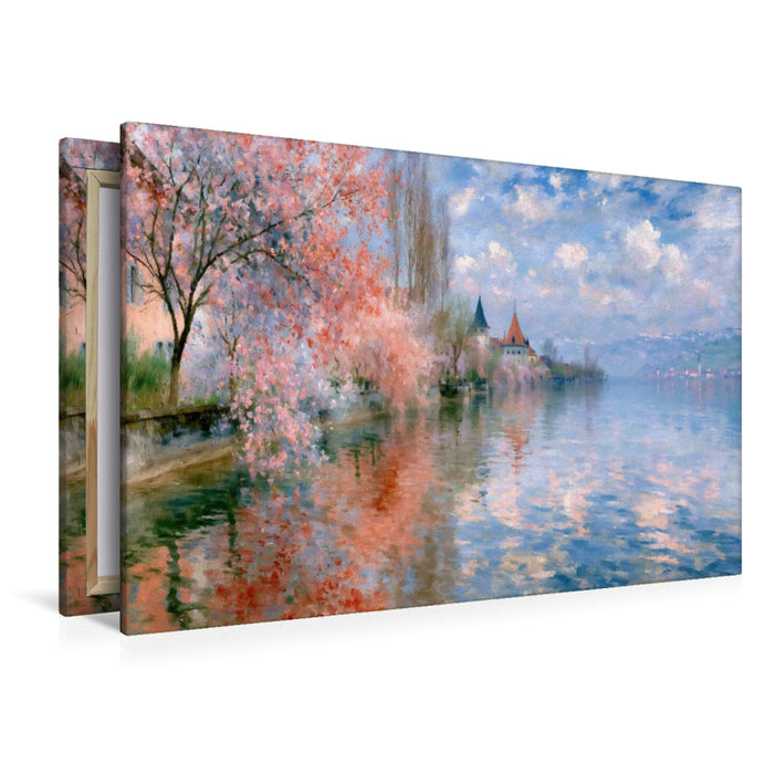 Premium Textil-Leinwand Frühling am See