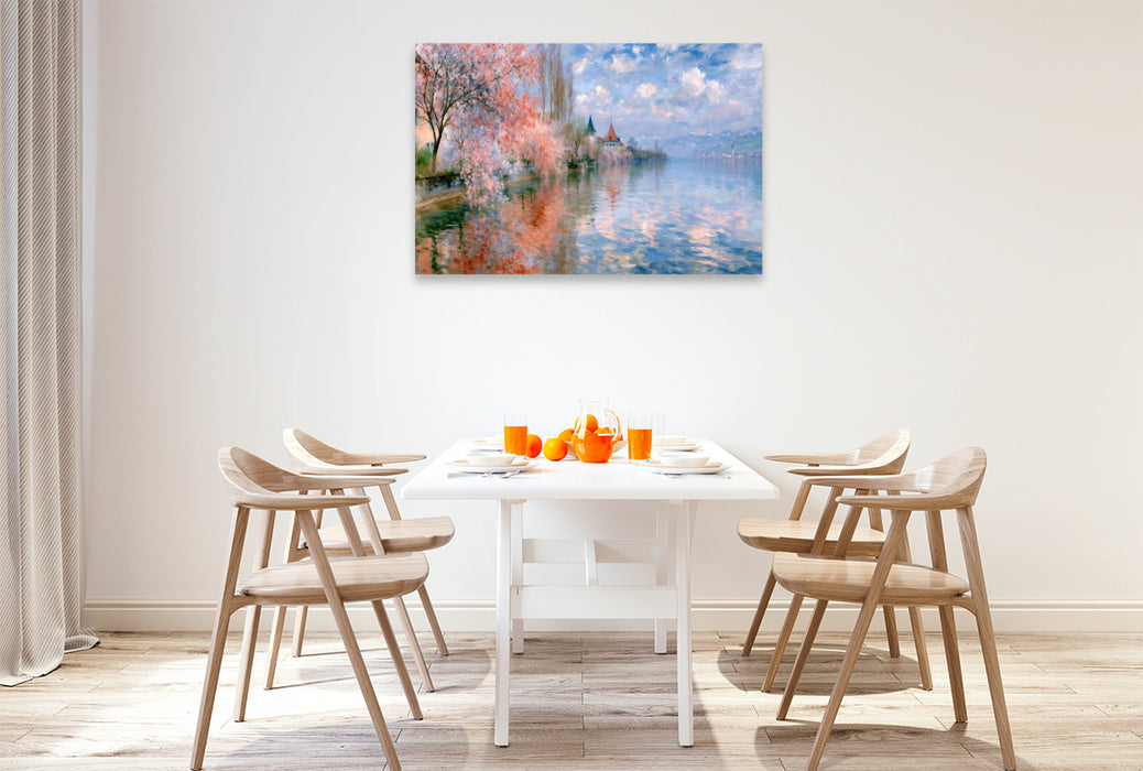 Premium Textil-Leinwand Frühling am See