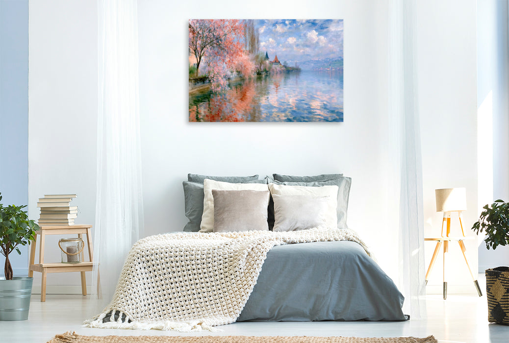 Premium Textil-Leinwand Frühling am See