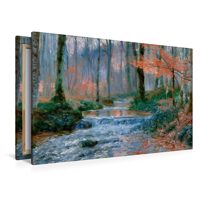 Premium Textil-Leinwand Kühler Bach im lichten Wald