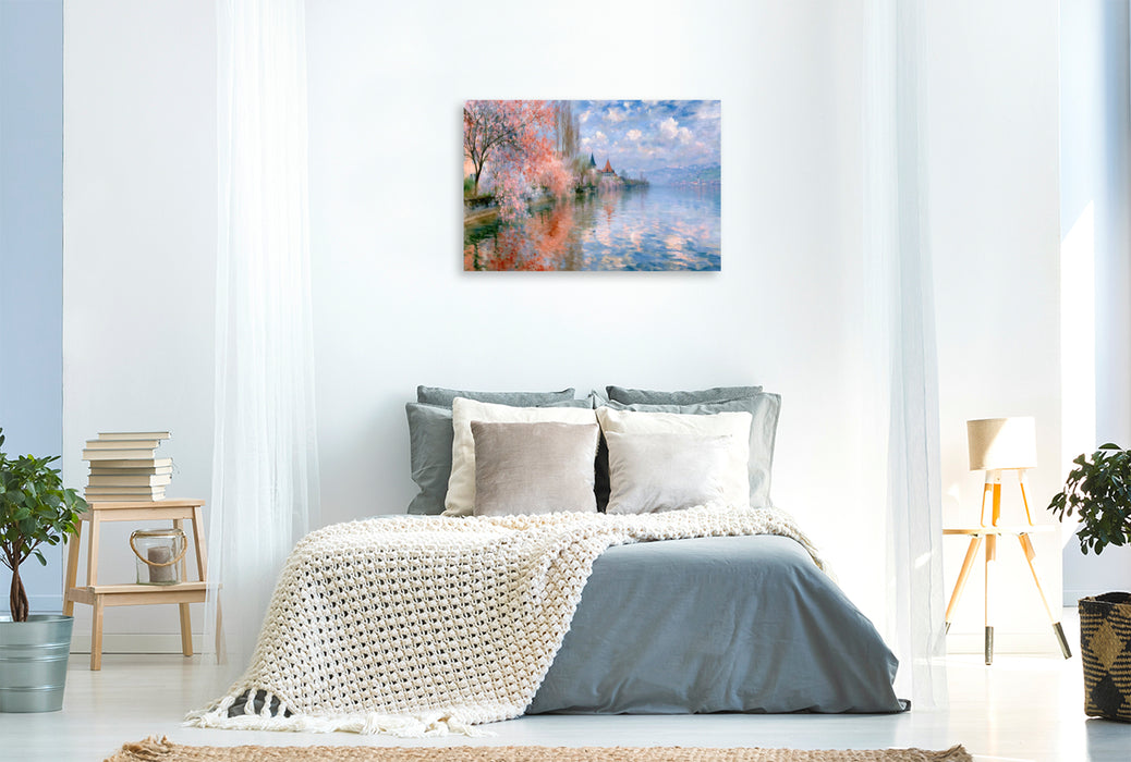 Premium Textil-Leinwand Frühling am See