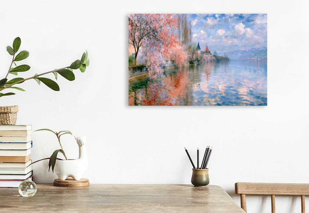 Premium Textil-Leinwand Frühling am See