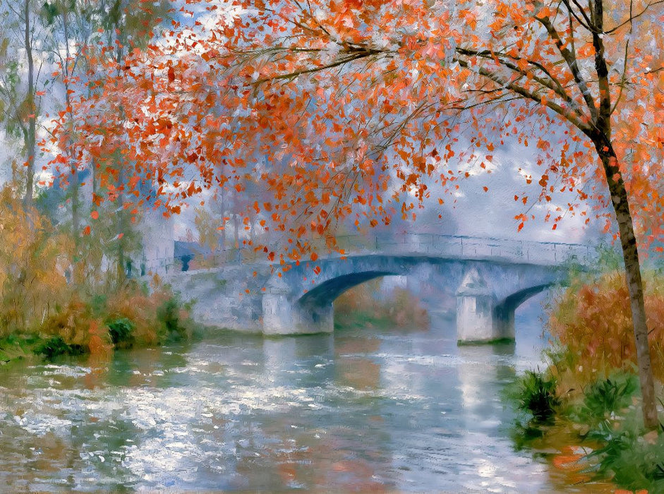 Fluss mit Brücke im Herbst - CALVENDO Foto-Puzzle'