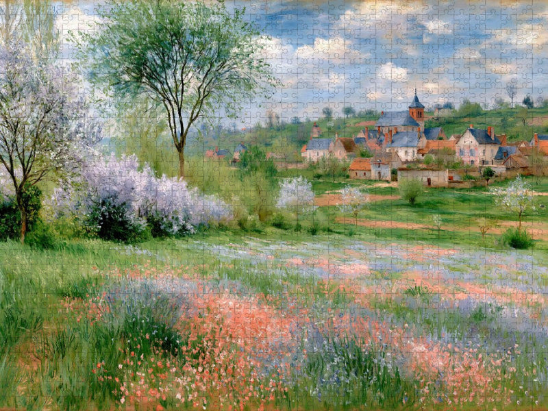 Bunte Wiesen mit Blick zum Dorf - CALVENDO Foto-Puzzle'