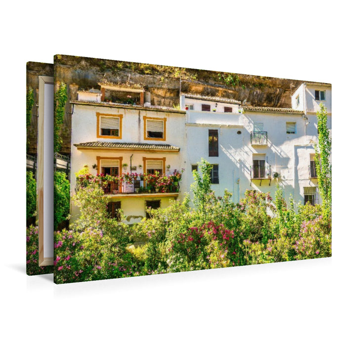 Premium Textil-Leinwand weiße Häuser Dorf Setenil de las Bodegas