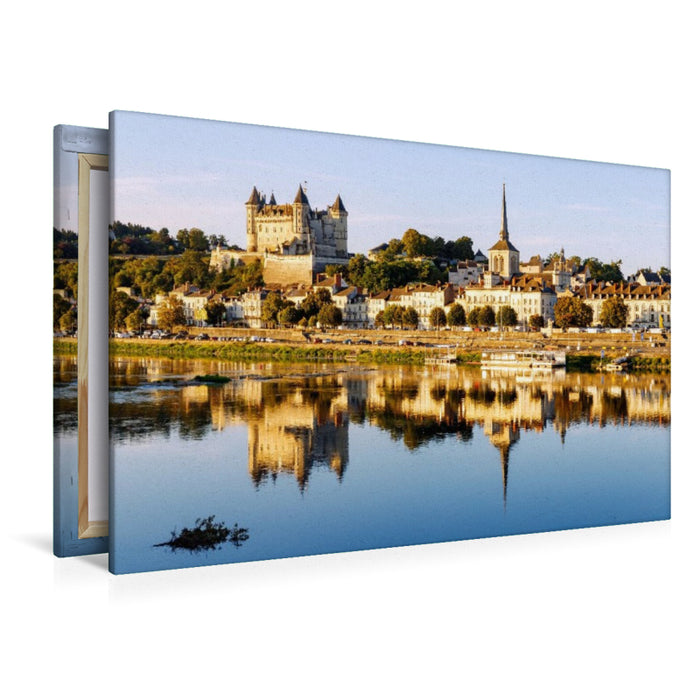 Premium Textil-Leinwand Saumur: Stadtansicht mit Château du Saumur und Kirche Saint-Pierre