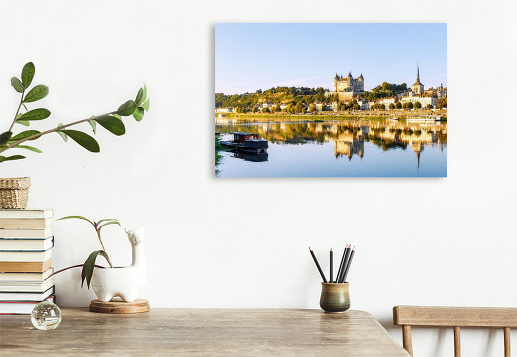 Premium Textil-Leinwand Saumur mit Château de Saumur und Kirche Saint-Pierre