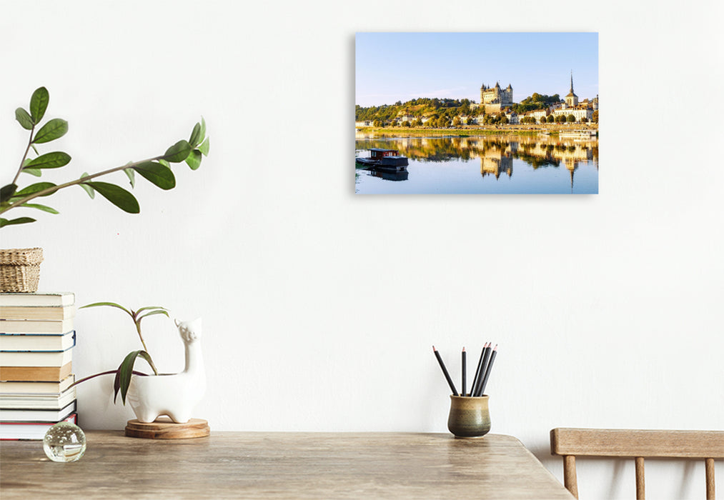 Premium Textil-Leinwand Saumur mit Château de Saumur und Kirche Saint-Pierre