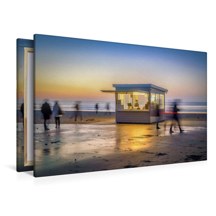 Premium Textil-Leinwand Sand. Sonne. Silhouette, drei Elemente, ein Moment.