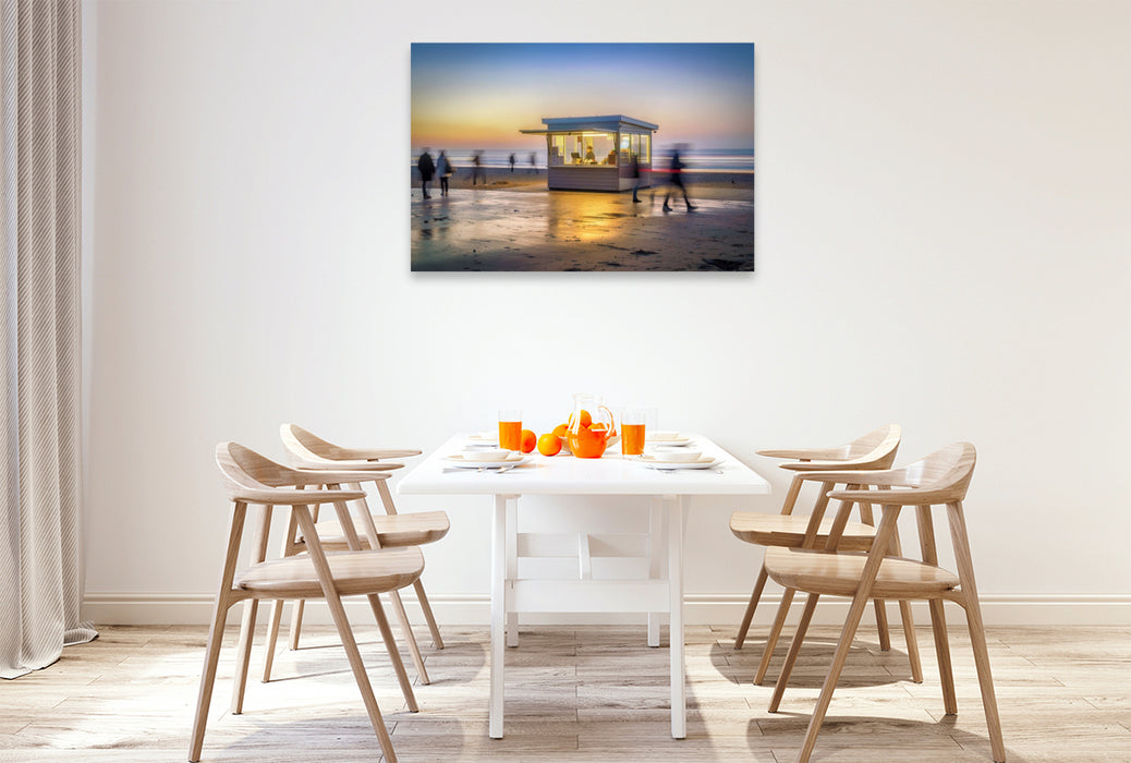 Premium Textil-Leinwand Sand. Sonne. Silhouette, drei Elemente, ein Moment.