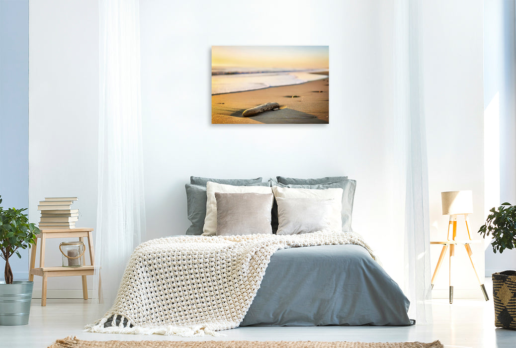 Premium Textil-Leinwand Sonne als Silhouette, warm, aber minimal.