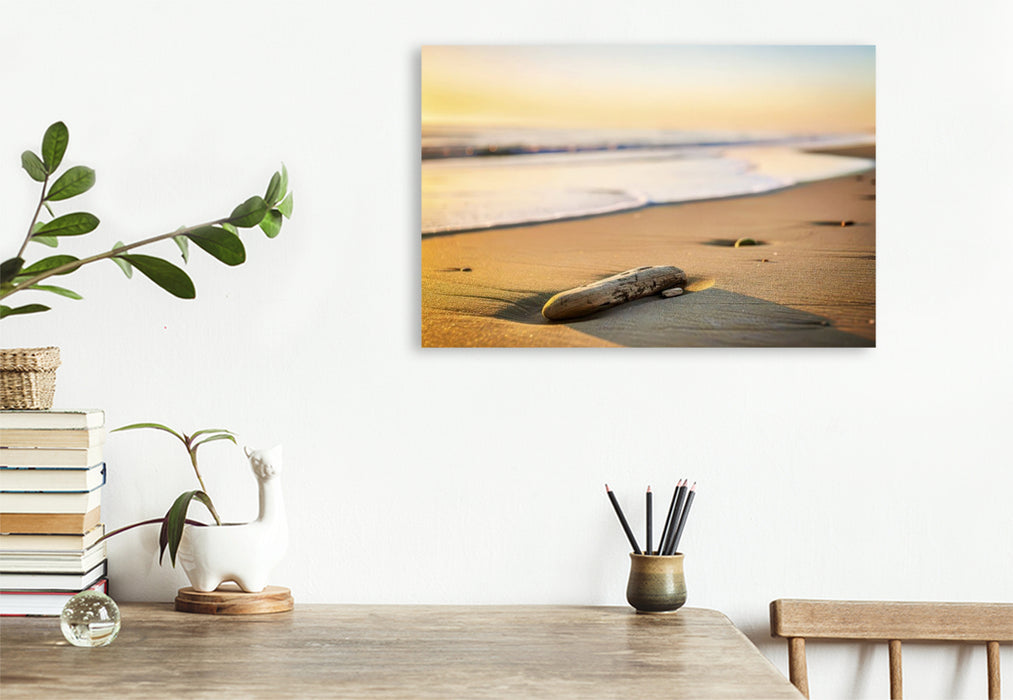 Premium Textil-Leinwand Sonne als Silhouette, warm, aber minimal.