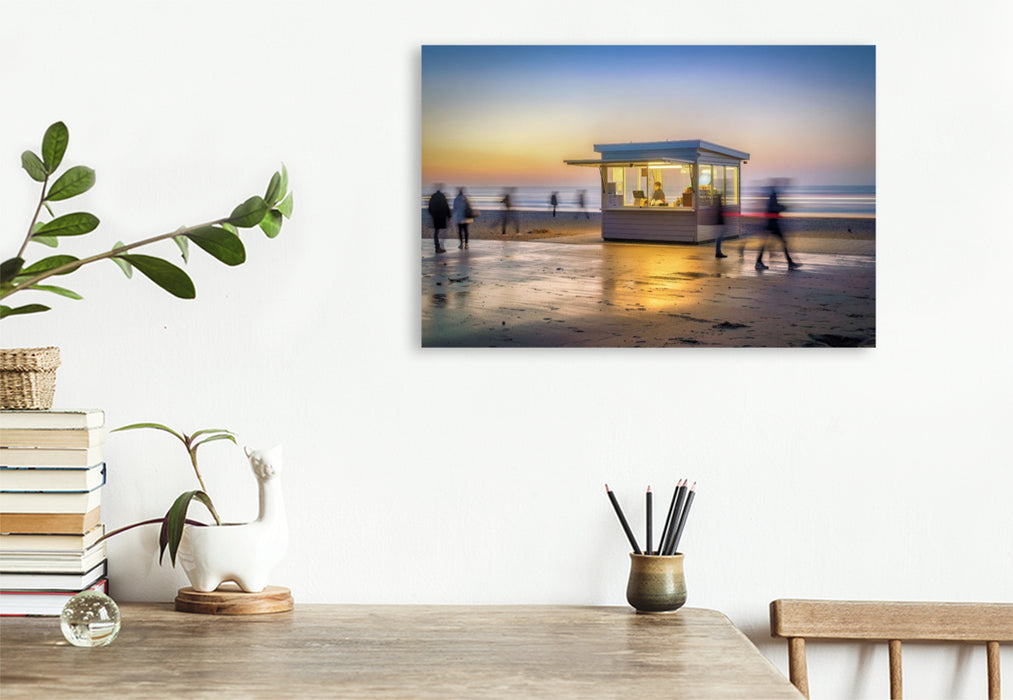 Premium Textil-Leinwand Sand. Sonne. Silhouette, drei Elemente, ein Moment.