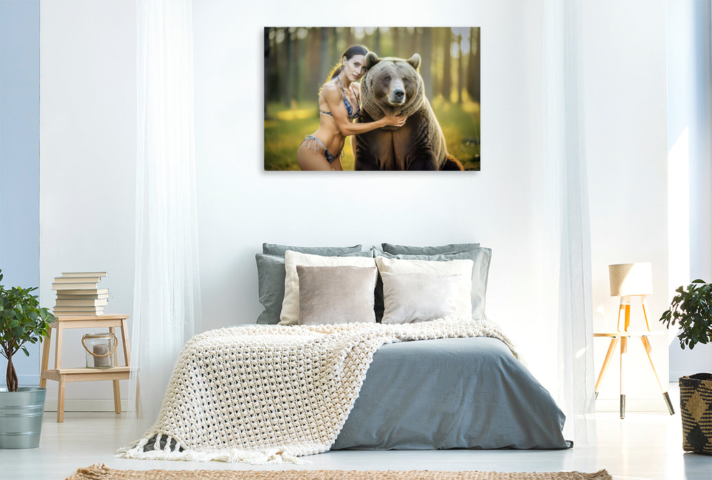 Premium Textil-Leinwand Ein Motiv aus dem Kalender Erotische Frauen mit gefährlichen Tieren