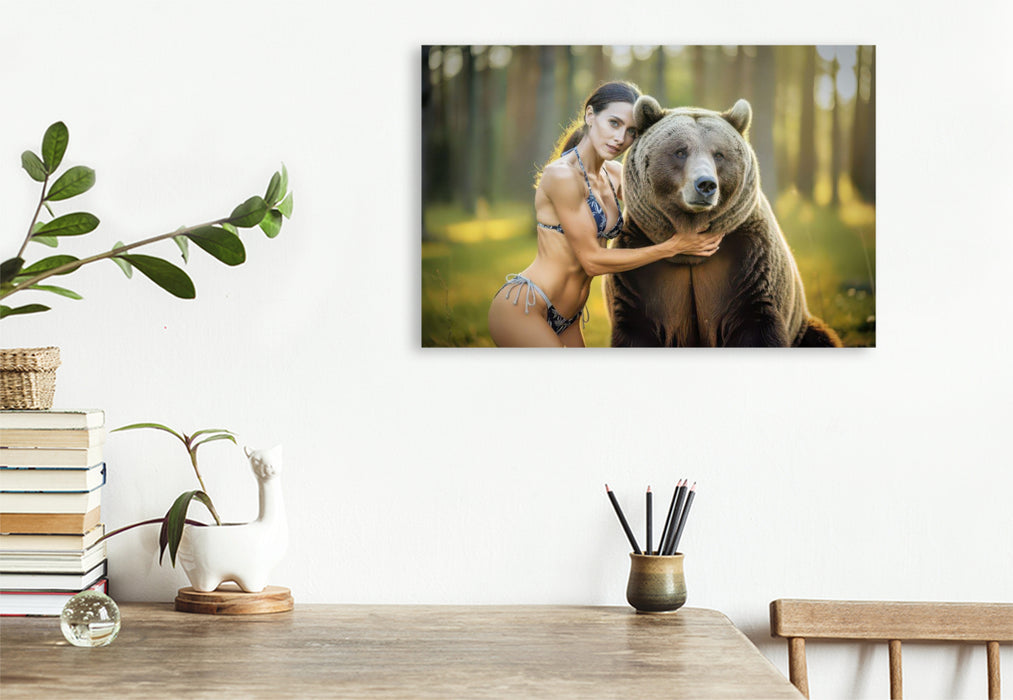 Premium Textil-Leinwand Ein Motiv aus dem Kalender Erotische Frauen mit gefährlichen Tieren