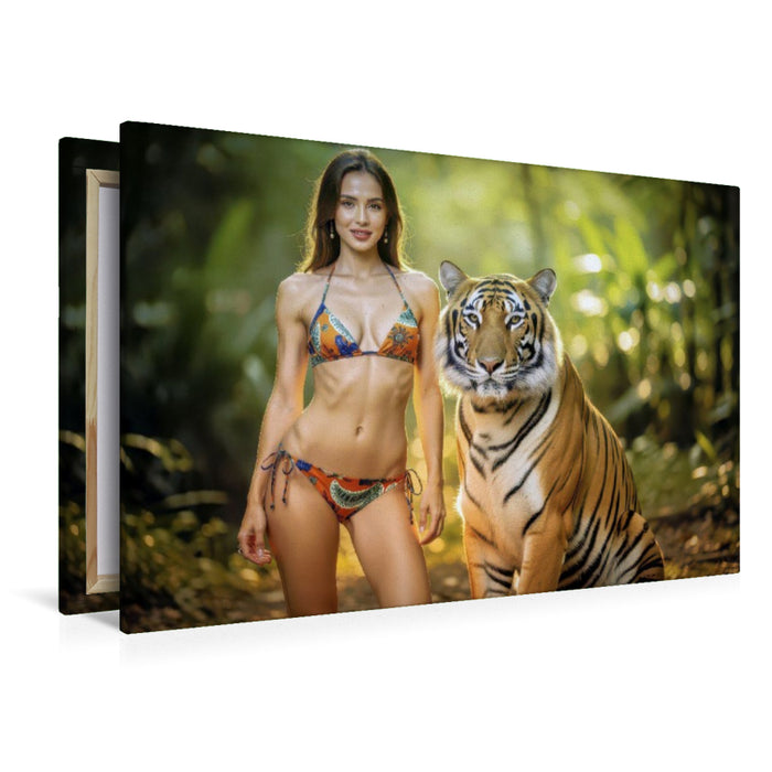 Premium Textil-Leinwand Eine Frau, die neben der Wildnis bestehen kann.
